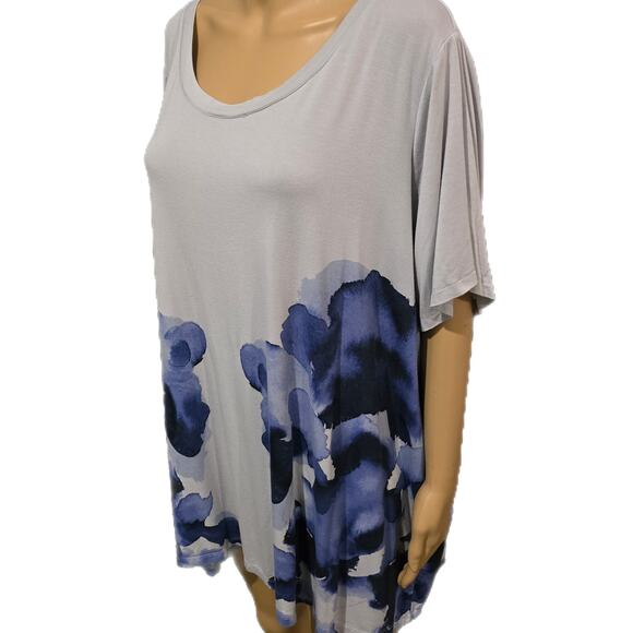 H by Halston Blue Watercolor Print Top 3X - Picture 2 of 6